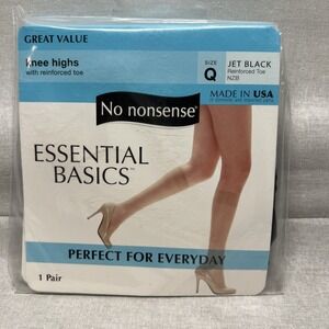 No Nonsense ESSENTIAL BASICS  JET BLACK  Reinforced Toe Knee Highs Size Q NEW